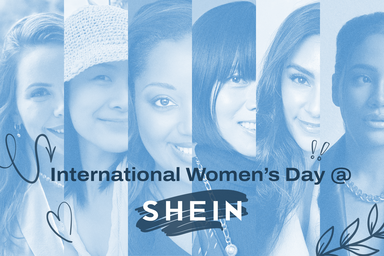 Cover photo for International Women's Day with a blue background showing photos of several women
